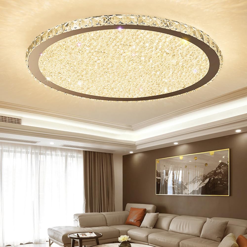 Plafoniera da incasso in cristallo con decorazione cromata per bagno Apparecchio di illuminazione moderno a LED dimmerabile Grande plafoniera rotonda per soggiorno Lampada da soffitto per picc