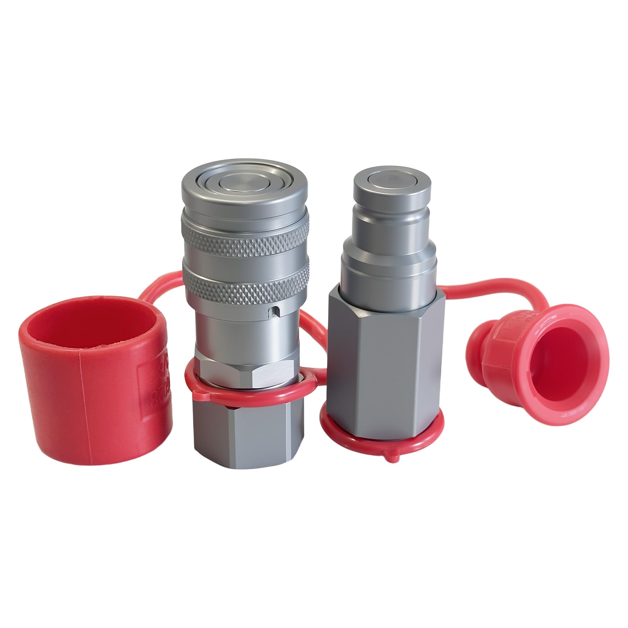 3/8" Flat Face Hydraulic Quick Connect Coupler Set,1/2" NPT Thread, 5076 PSI, ISO 16028 with Dust Caps