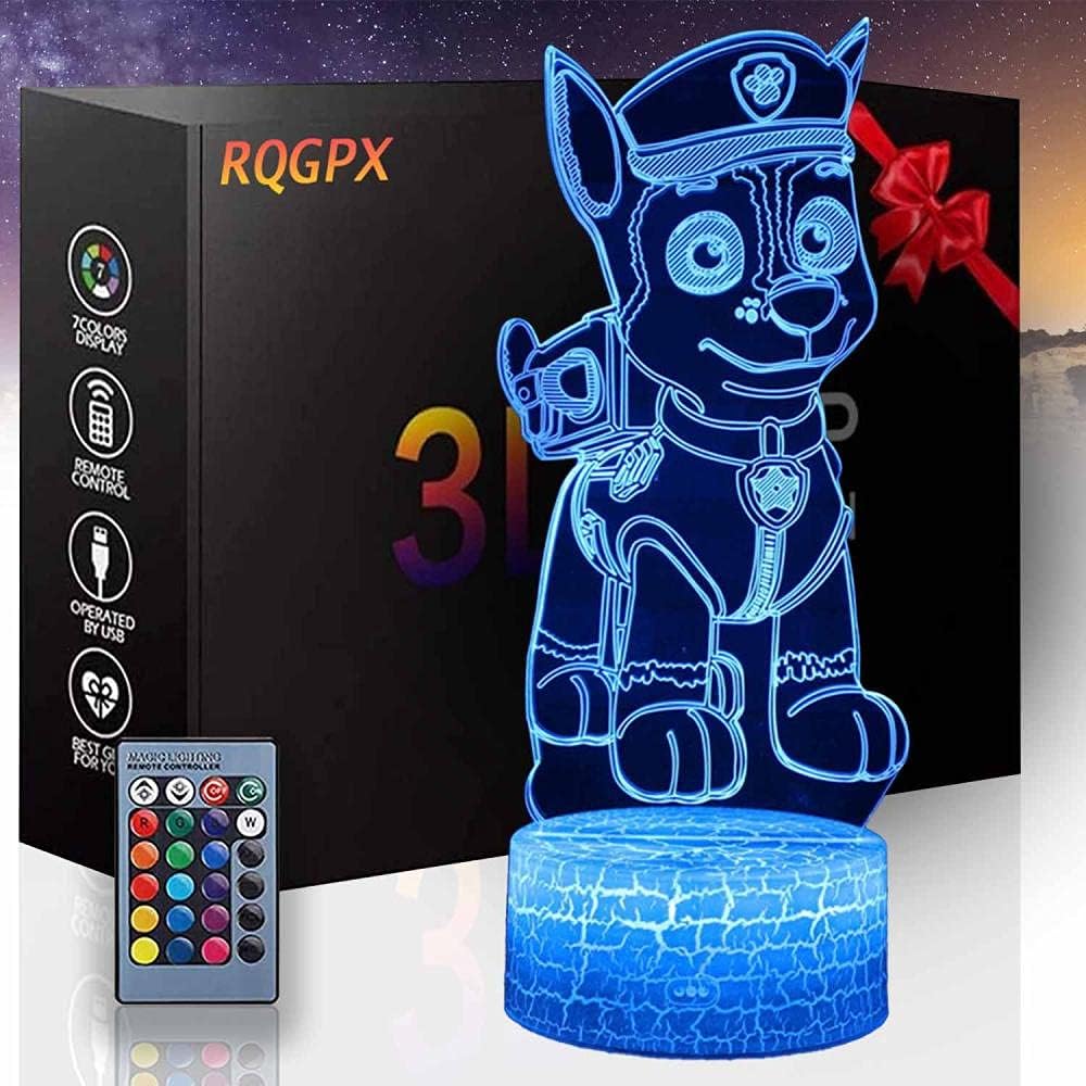 3D Illusion Lamp Led Led 3D Night Light PAW E Patrol Chase 16 Color Changing Desk Lamps Kids Room Decor Best Festival Birthday Gifts for Toddlers Boys Child