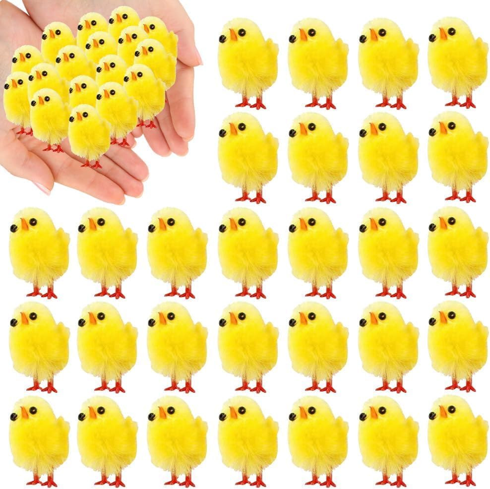 Mini Easter Chicks 60 Pcs, 3cm Yellow Fluffy Plush Chick Figurines, Cute Small Chicken Ornaments for Easter Basket Fillers, Tabletop & Wreath Decor