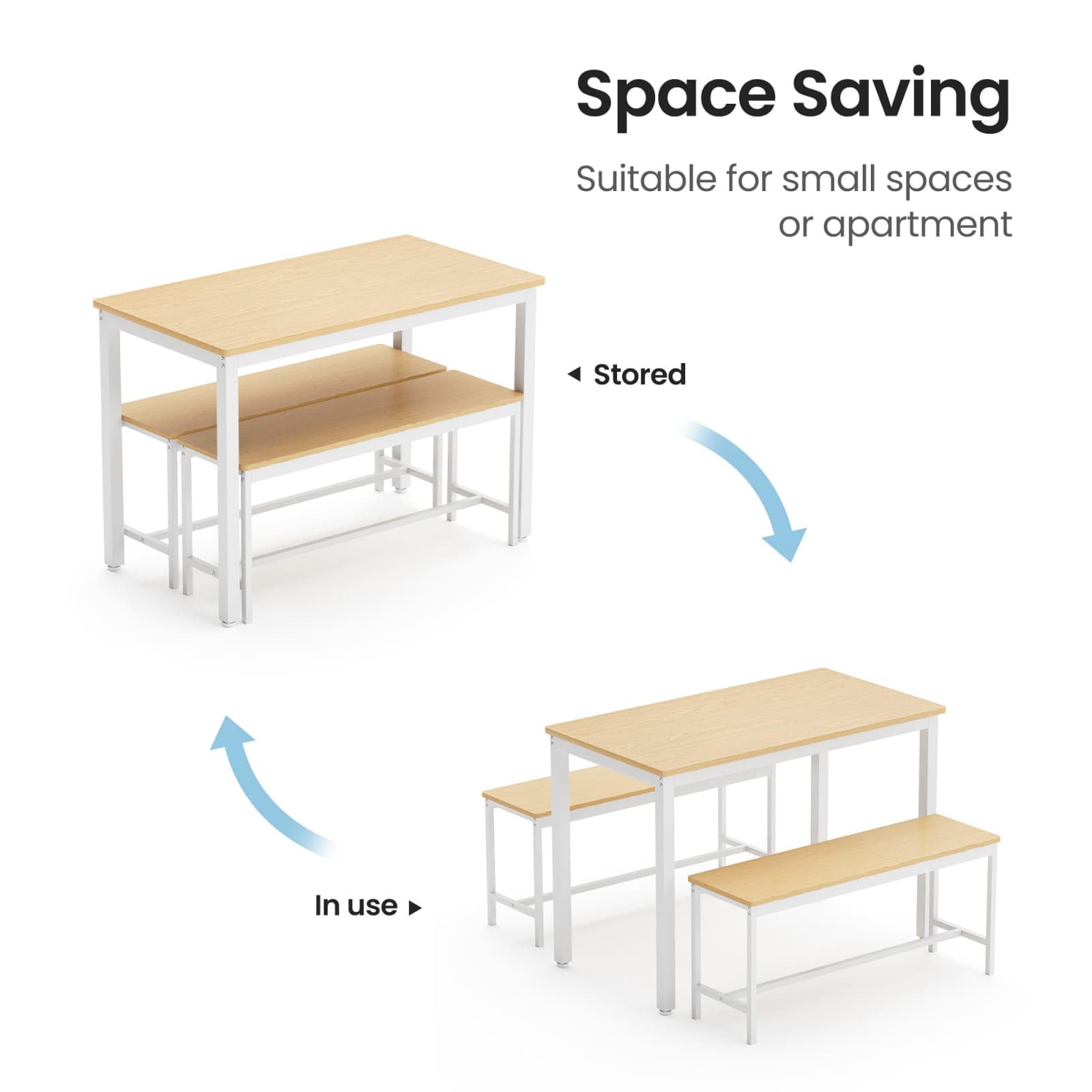 Table à Manger Moderne avec 2 Banc,Ensemble Table et Chaises 4 Personnes,Style Industriel,110x60x75cm,pour Salle à Manger Salon et Balcon (Blanc-E)