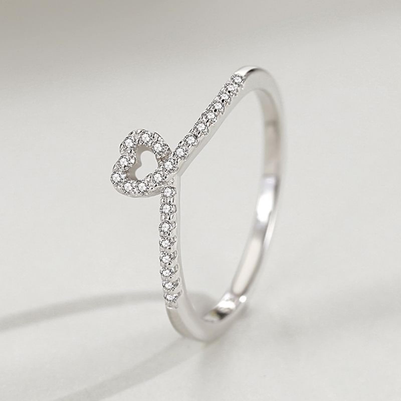 Bague Femme Or 9K/14K/18K, Anneau Empilable Couronne Cœur Pavé de Diamant, Bague Fine Or Blanc Personnalisée