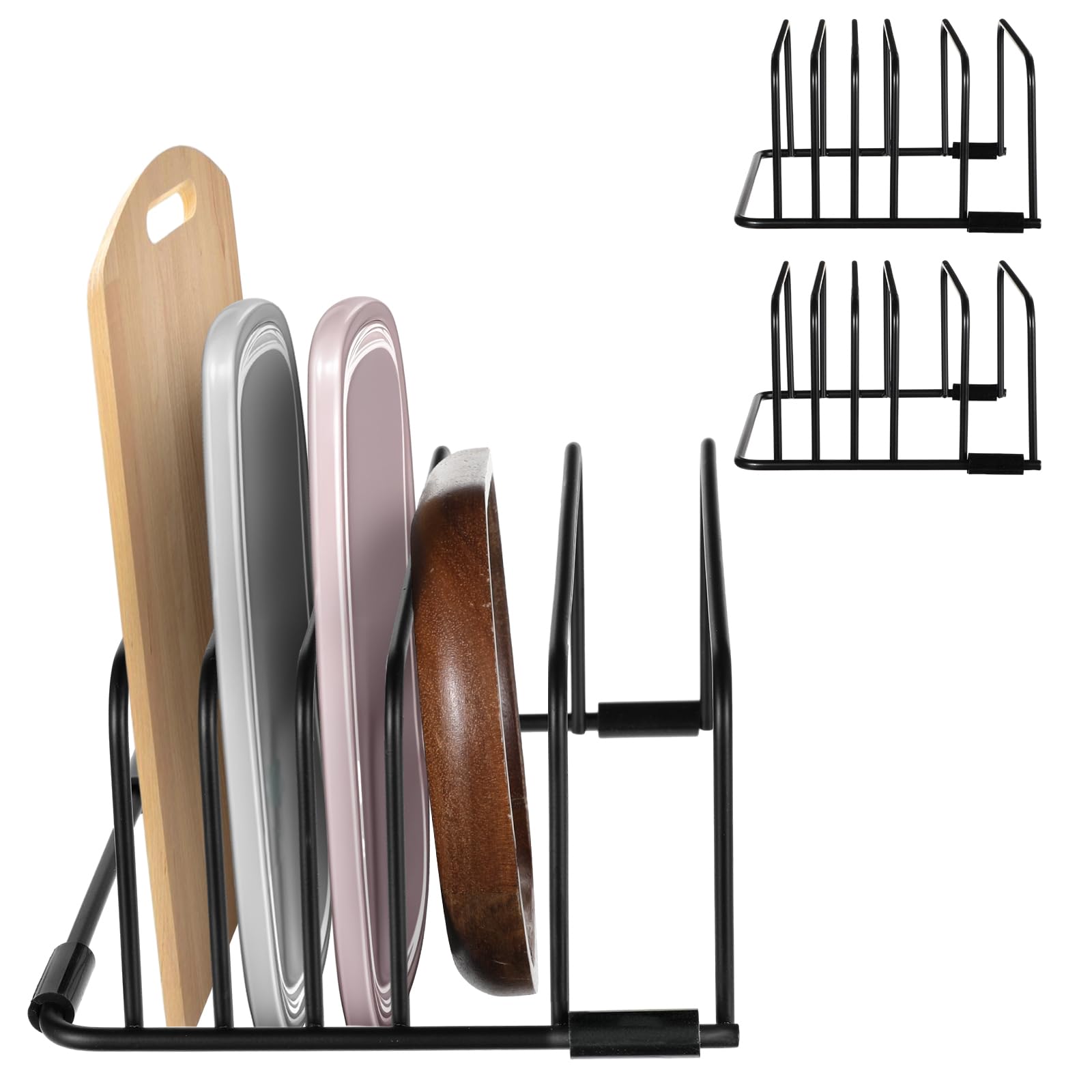 HOFURME 2 Pcs Cutting Board Organizer, Cutting Board Holder Rack Baking Cookie Pan Sheets Cooling Small Racks Storage Stand for Kitchen Cabinet Countertop Bakeware Organizer (Black)