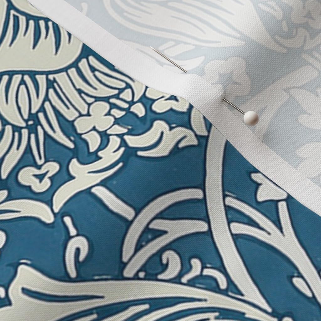 Spoonflower Fabric - Victorian Floral Arts and Crafts Teal Blue Printed on Petal Signature Cotton Fabric by The Yard - Sewing Quilting Apparel Crafts Decor