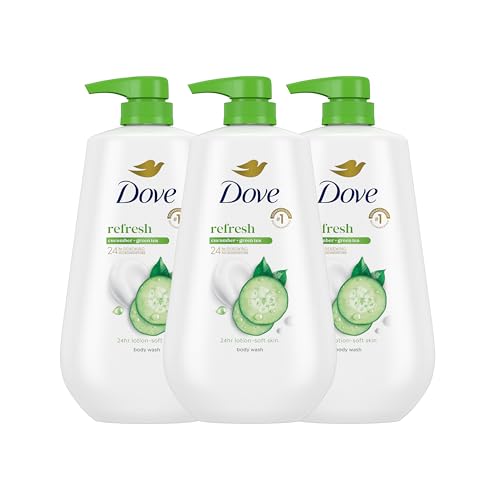 Unilever Dove Body Wash, Refreshing Cucumber & Green Tea, Value Size 3-Pack – Moisturizing Shower Soap Liquid for Softer, Smoother Skin, 33.8 Oz Ea