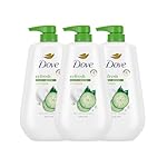 Dove Body Wash with Pump 3 Count Refresh Cucumber and Green Tea for 24hr Lotion-Soft Skin Moisturizing Skin Cleanser with No Sulfates No Parabens