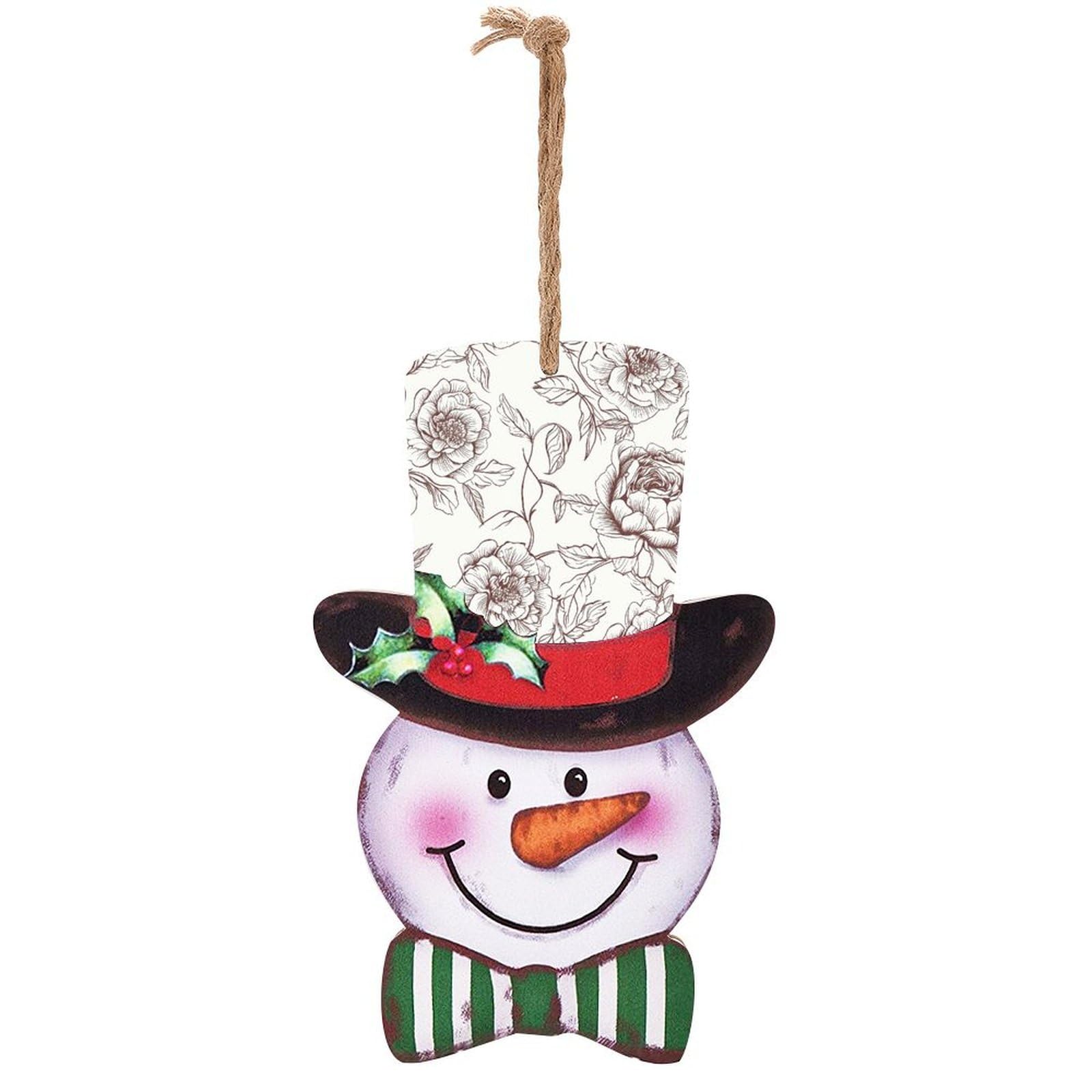 Panneau de Noël en bois suspendu avec motif bonhomme de neige rose floral