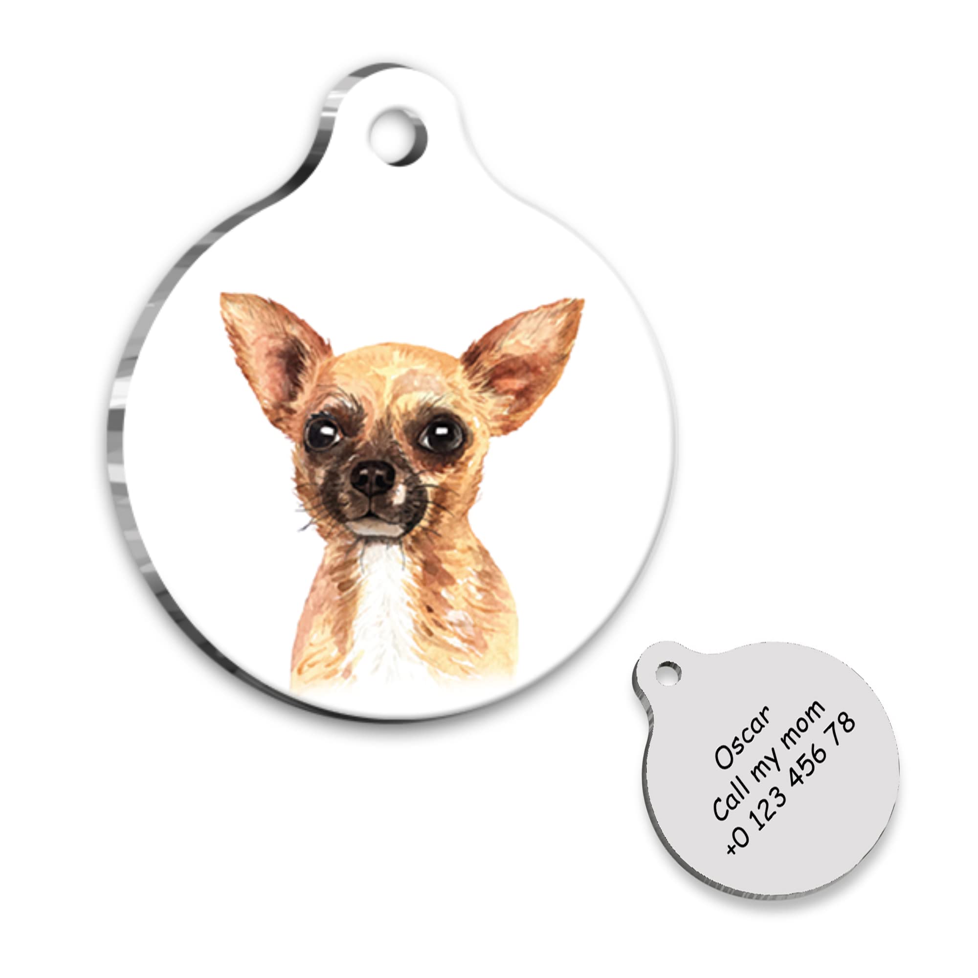 Chihuahua Dog Portrait Personalized Dog Tag - Chihuahua Custom Name Tag - ID Tag for Dog - Customized Pet Tags - Dog Name id Tag - Dog Name Tag - Engraved Dog Tag