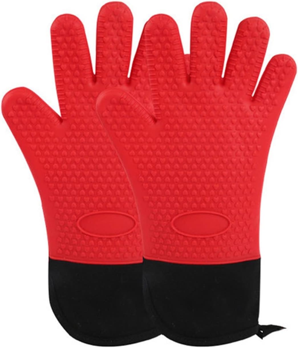 Thick Silicone Oven Gloves Heat Insulated Finger Non-Slip Microwave Mitts Gripper Pot Holder BBQ Baking Tool