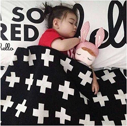 DOKOT Black and White Throw Blanket, Swiss Cross Pattern Throw Blanket for Couch Sofa Chair Bed Office Home, 100% Cotton Knitted(35x43 inches, Swiss Cross)