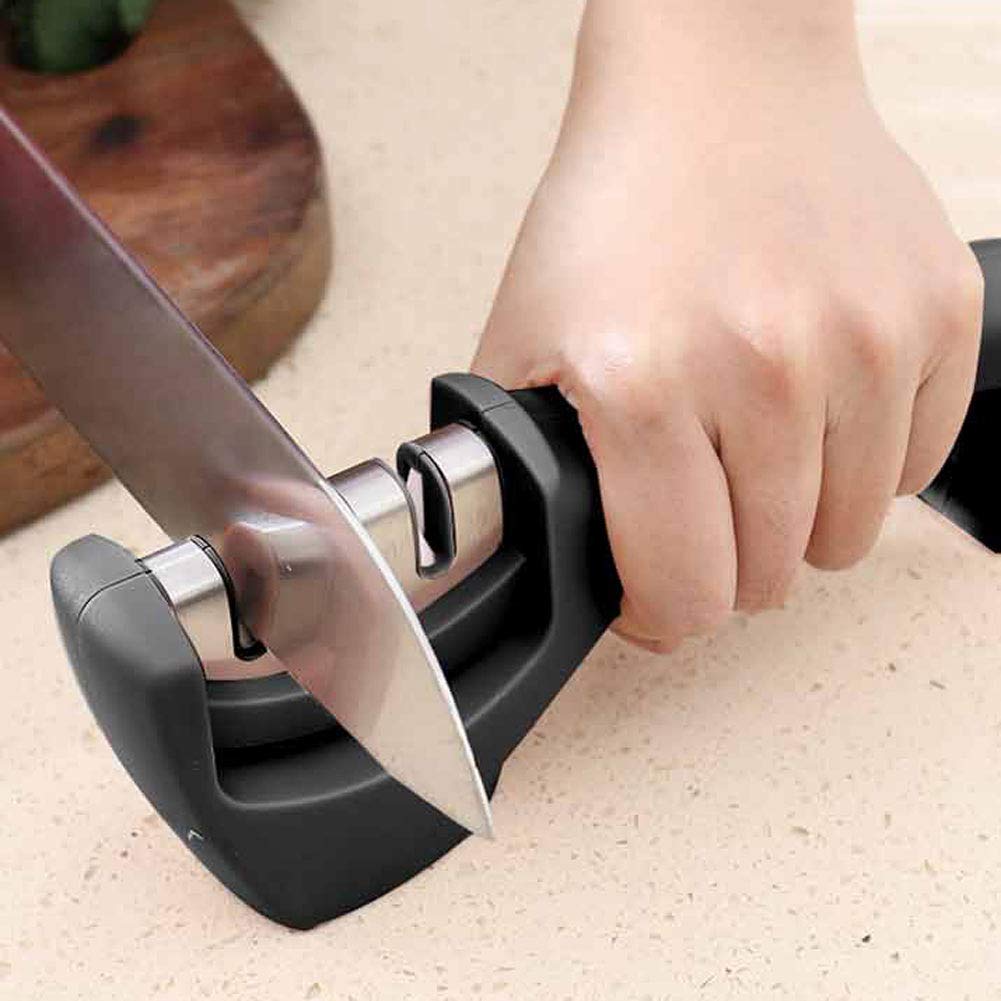Affilacoltelli da Cucina, 3 Stadi Casa Testa di Macinazione Staccabile Base Antiscivolo Design Ergonomico Affilatura Black