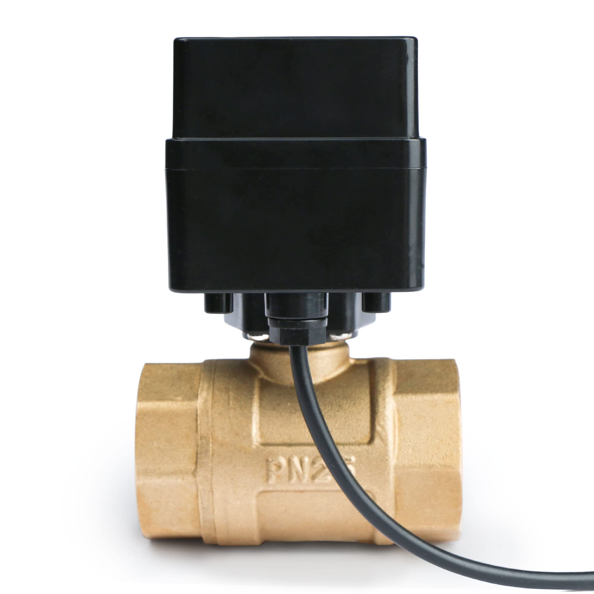 Válvula de bola motorizada - Válvula de bola de latón de 1" con conexión estándar, 9-36 V AC/DC, configuración de retorno automático de 2 hilos, sin energía abierta (N/O) de U.S. Solid