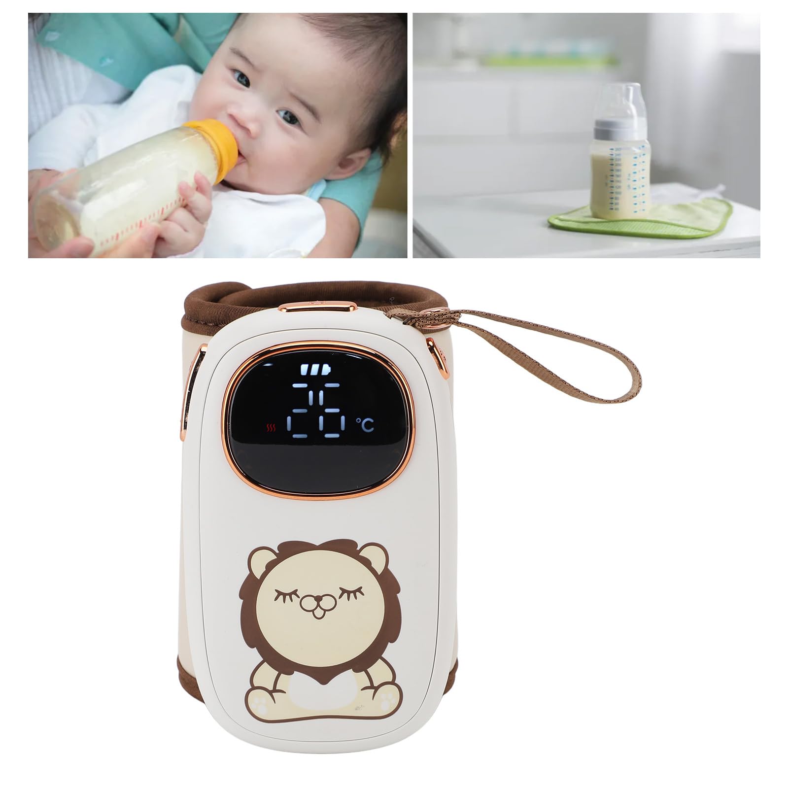 Yctze Calentador de Biberones, Funda Calentadora de Biberones de Leche Recargable de 8000 MAh para Leche Materna y Fórmula, Control de Temperatura Constante de Carga Rápida, para Descongelar y