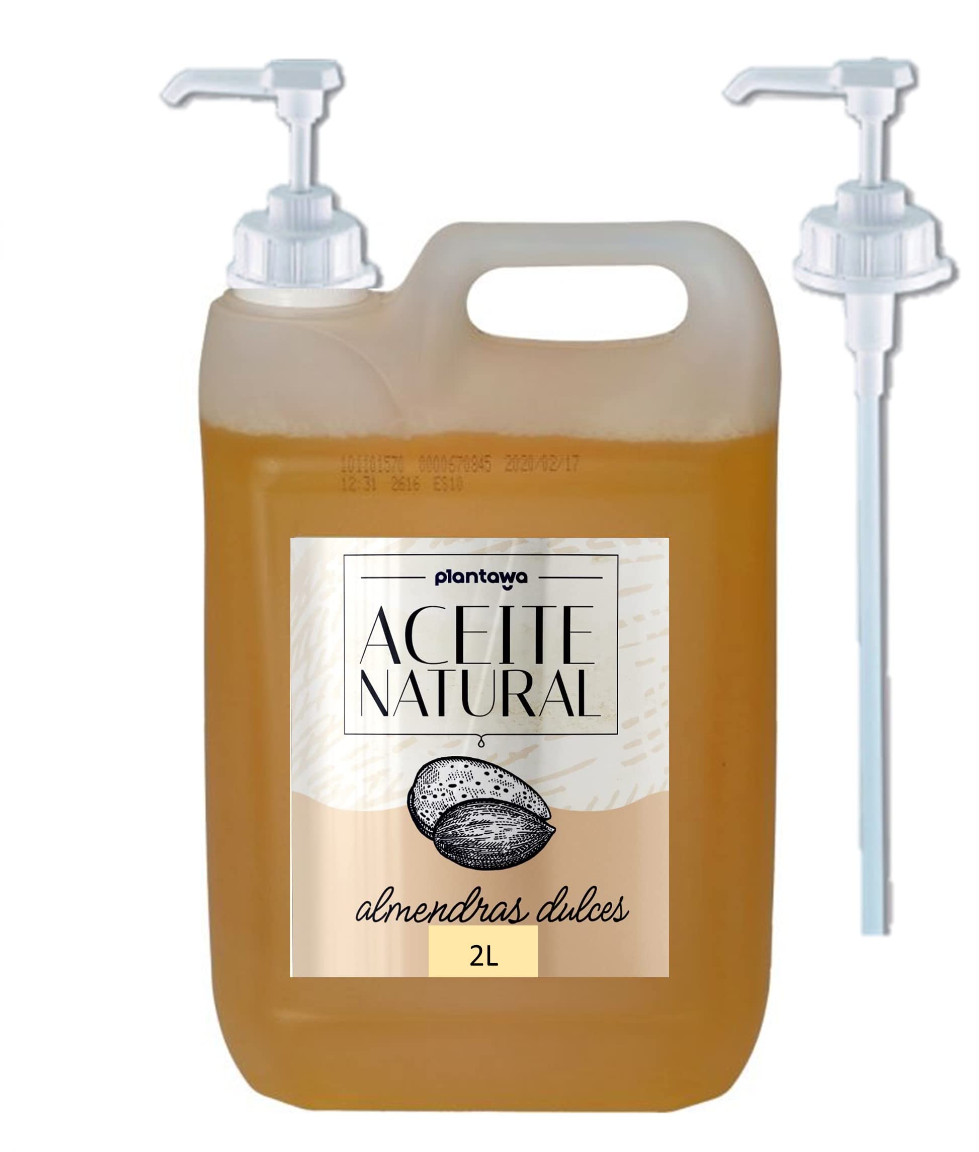 Aceite de Almendras Dulces 2L con dosificador, Pack Ahorro, Kit Profesional, Masajes, Fácil Absorción, Hidrata Cuerpo, Piel, Uñas, Cabello,Aporta Vitamina E