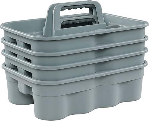 Begale Paquete de 4 productos comerciales Deluxe Carry Caddy para productos de limpieza, cesta de limpieza de plástico de 2 compartimentos