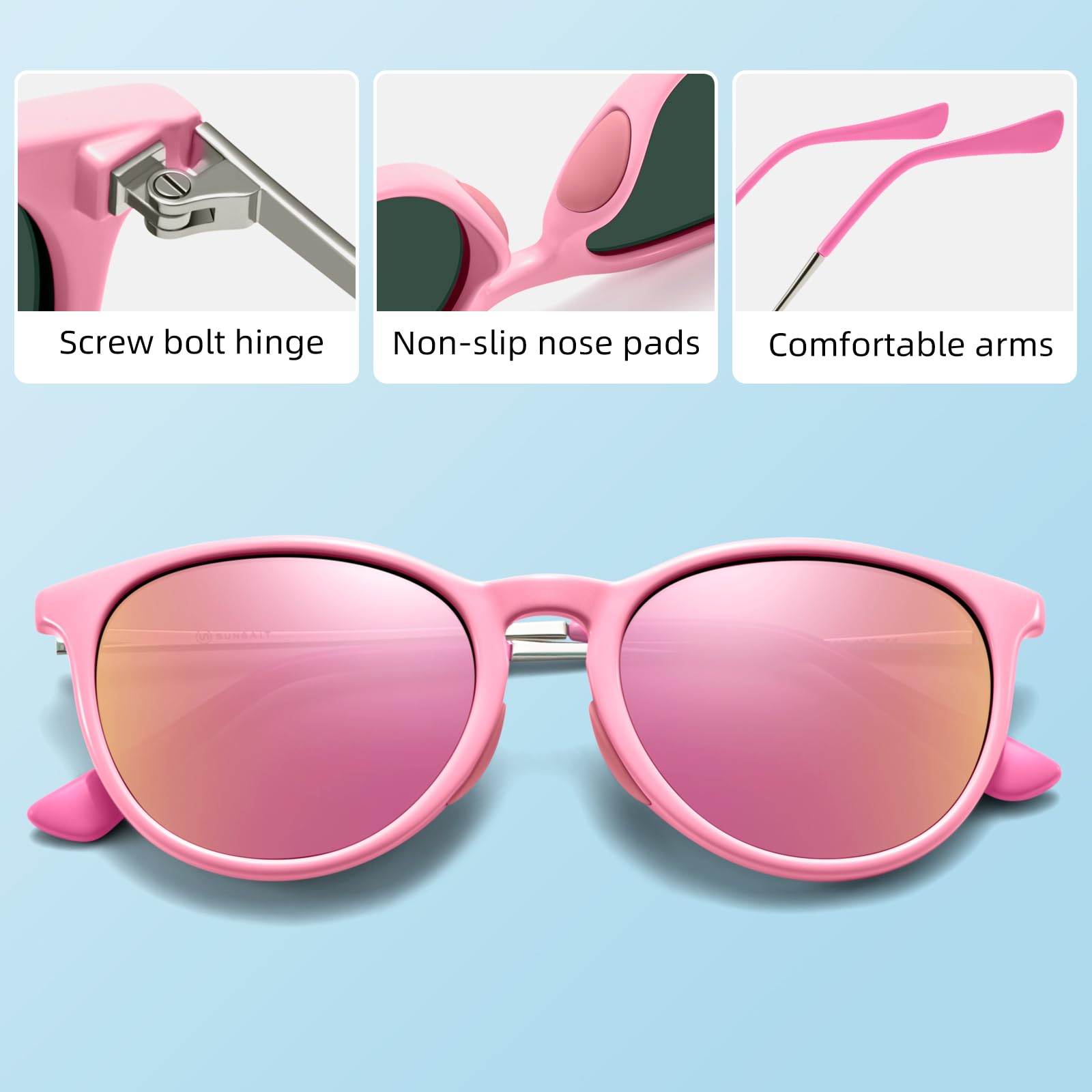 SUNGAIT Lunettes de Soleil Polarisées pour Enfants Garçons et Filles de 3 à 9 Ans Protection UV400 Verres Incassables Monture Flexible