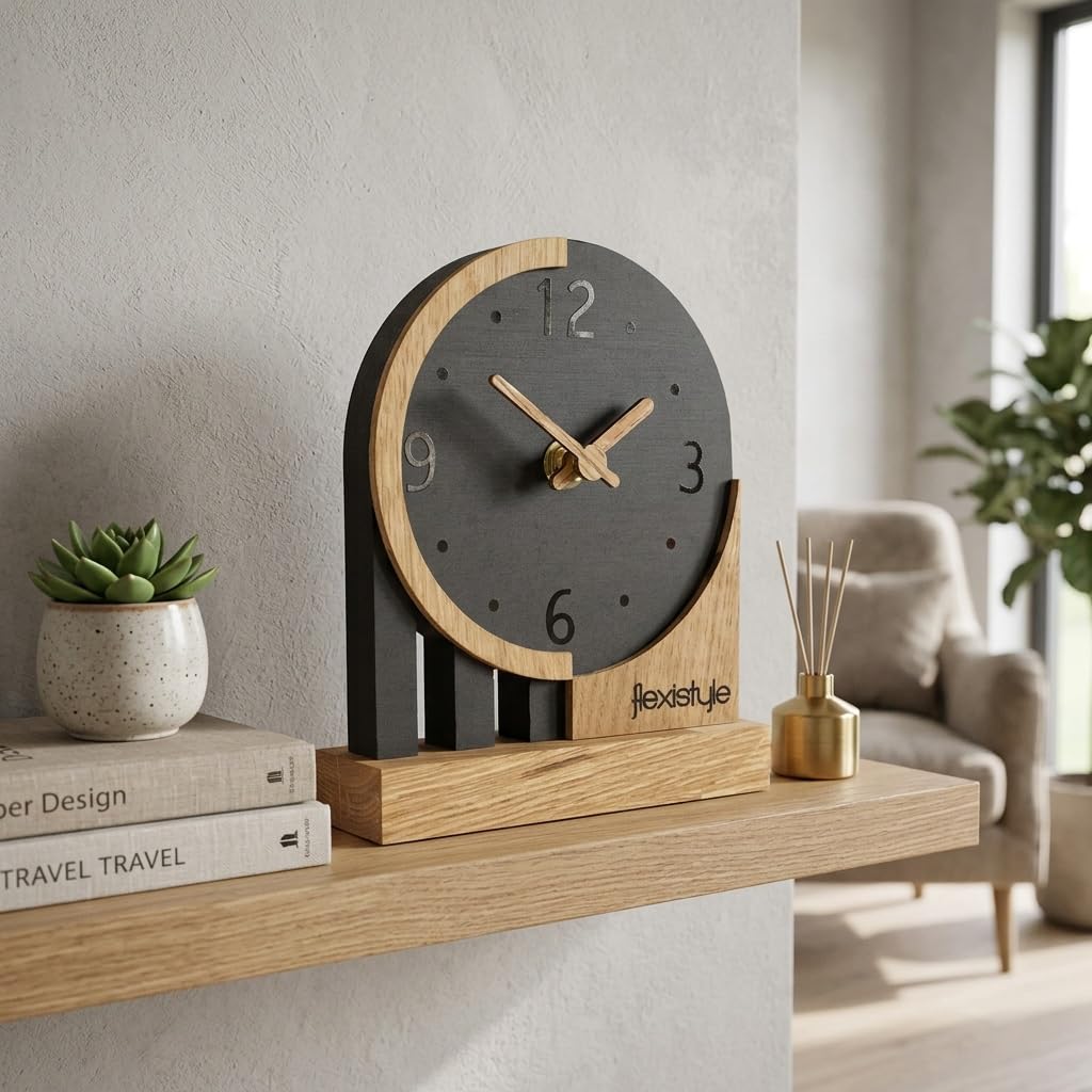 FLEXISTYLE Moderno Reloj de pie pequeño de Madera Roble salón baño (Estilo 3)