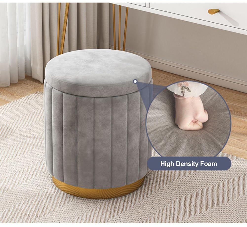 Sgabello ottomano con coperchio rimovibile, sgabello rotondo imbottito in velluto per trucco, poggiapiedi imbottito per soggiorno camera da letto (marrone)