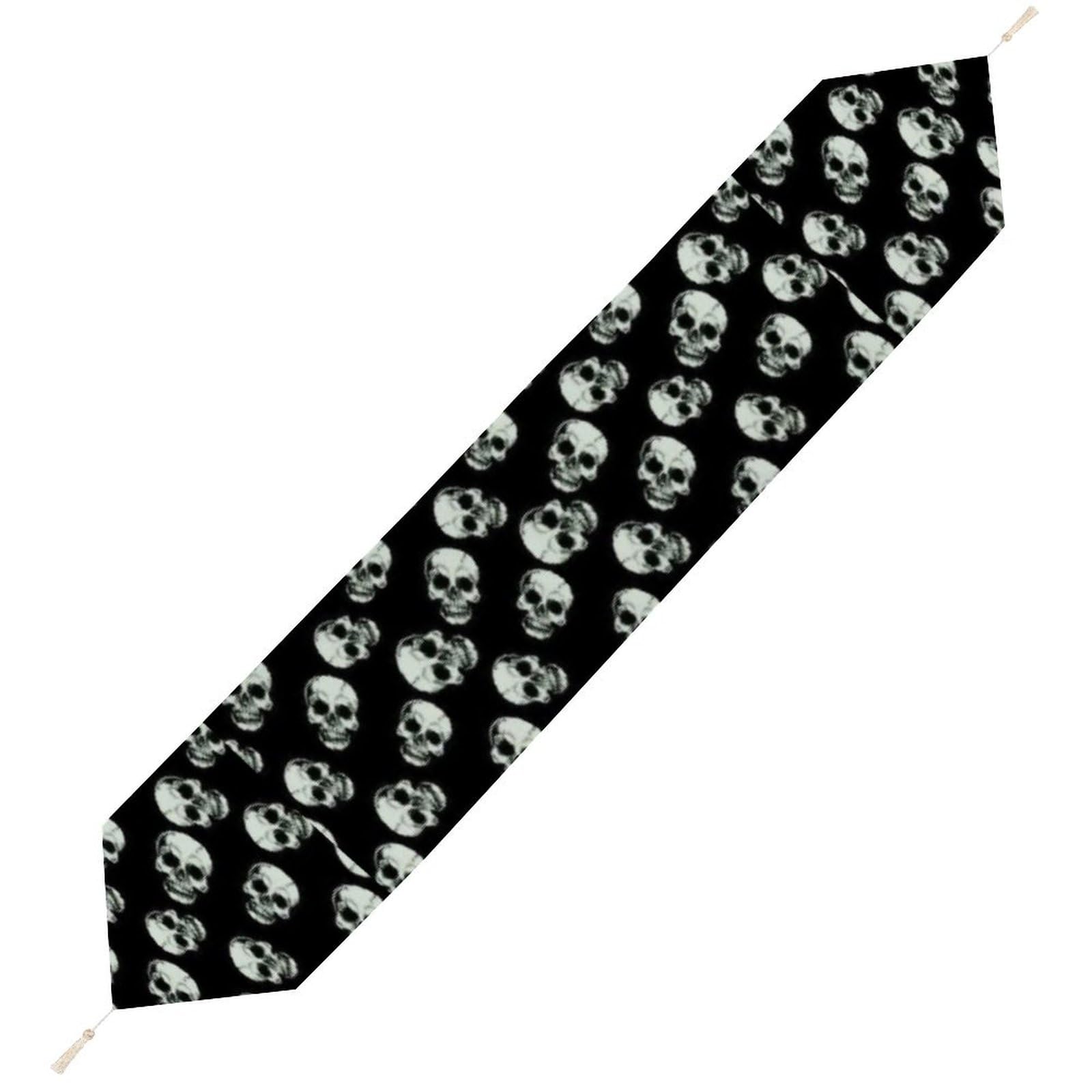 JZemdybill 229*33cm Table Runner with Tassel, Black Skull Table Runner, Table Decoration for Kitchen, Party, Restaurant