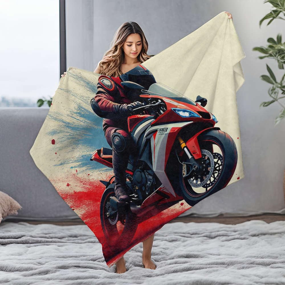 Couverture flanelle moto rouge lit king size jeté de lit motard