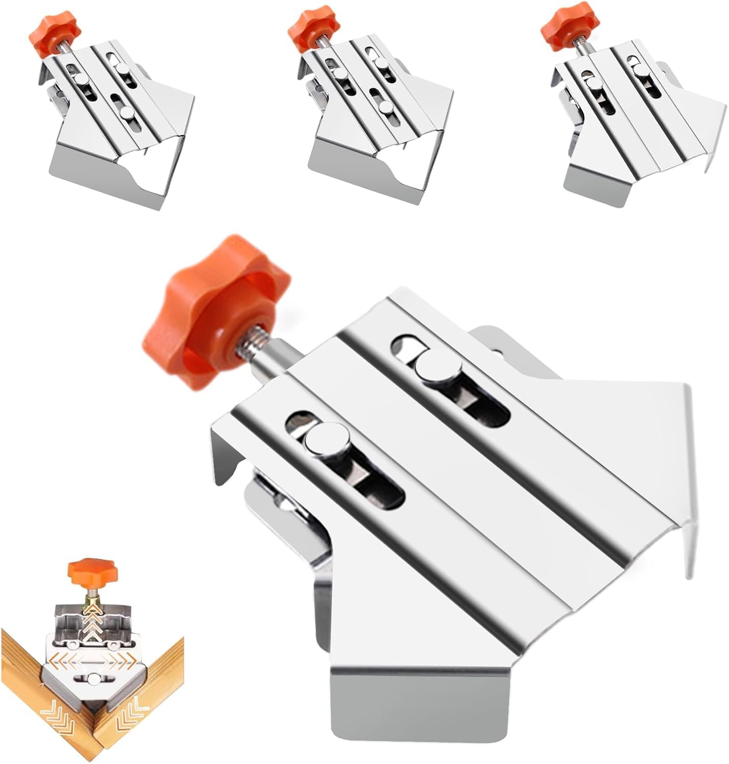 4PCS Corner Clamps for Woodwork, Multipurpose Stainless Steel 90 Degree Corner Clamp Open Close Right Angle Clamp for Woodworking Cabinet Furniture Frame Splicing (2PCS Open+2PCS Close)