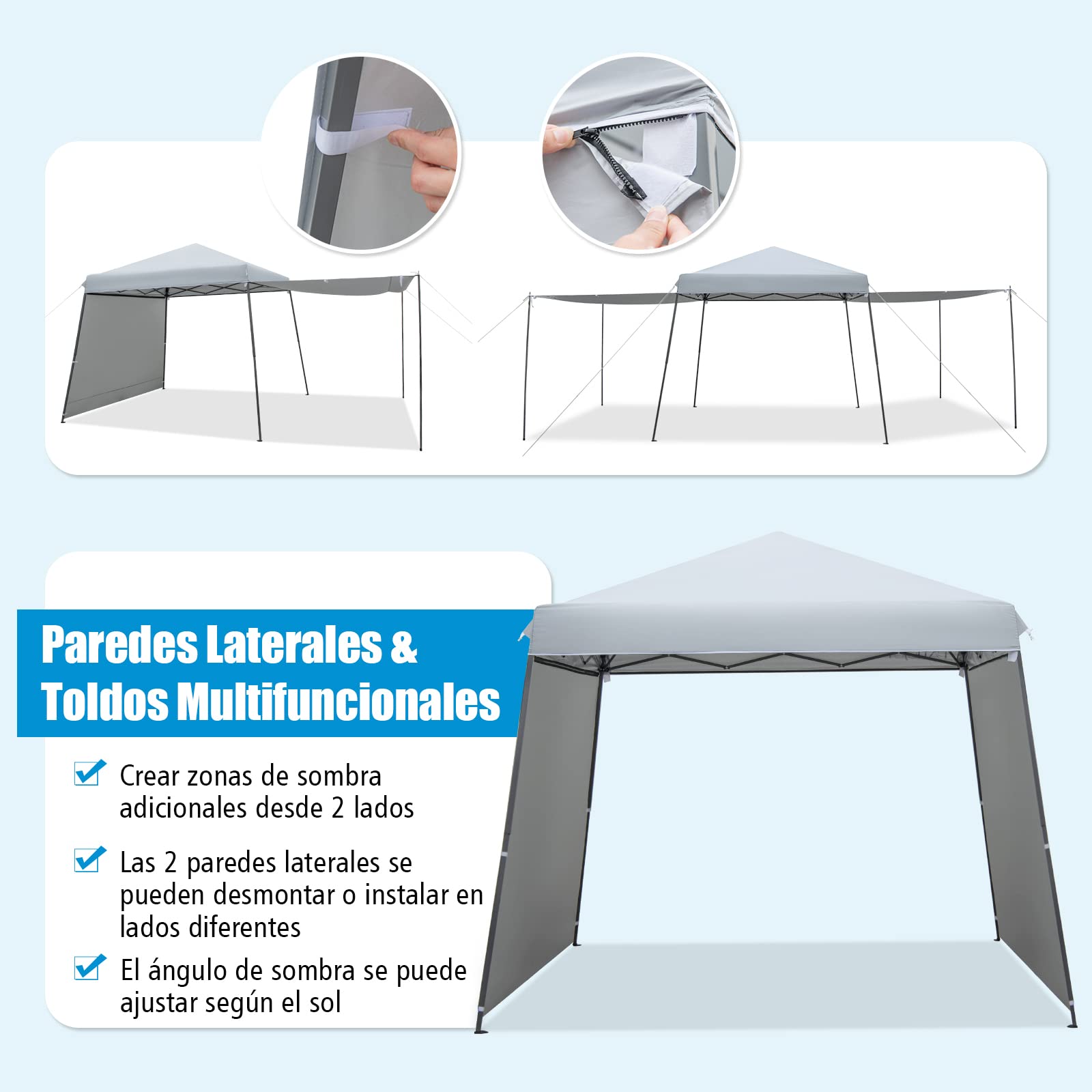 COSTWAY Carpa Plegable 3X3, 2 Paredes Laterales, Cenadores para Jardin Diseño Pop up, Pergolas de Jardin con Bolsa de Ruedas, Altura Ajustable Verde