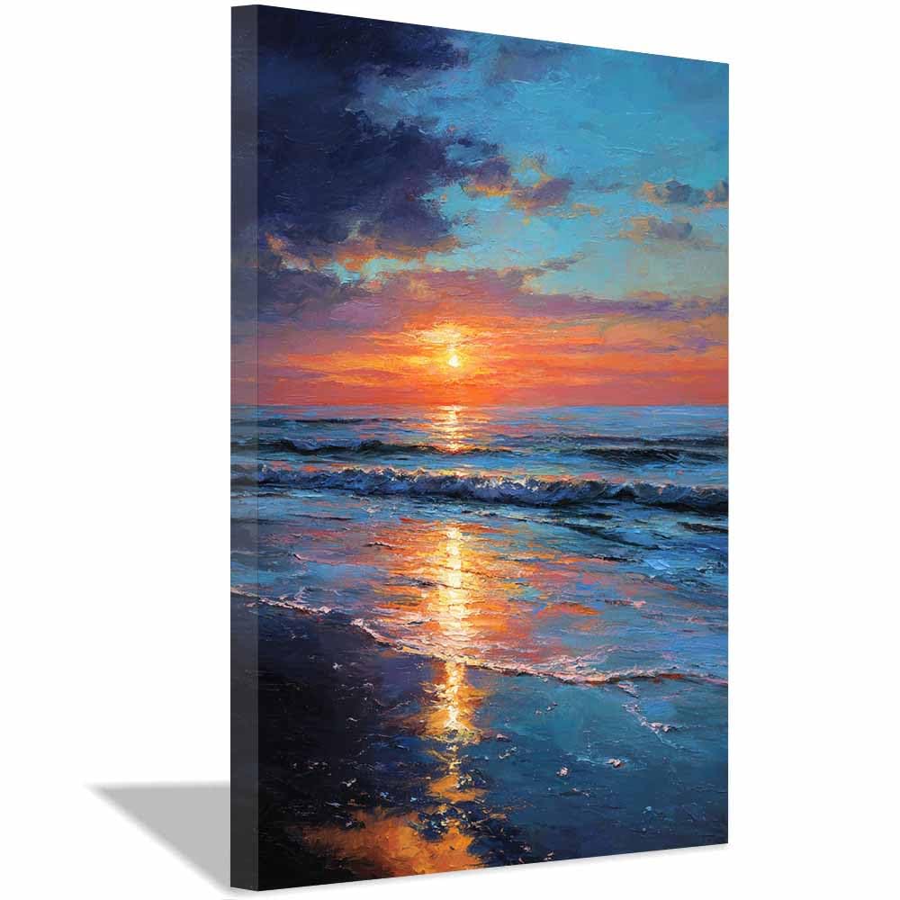 HOQIU Landscape wall art Vibrants Ocean Sunset canvas art, art print, house decor, bedroom wall decor above bed, prints for living room.(Multicolor)-60x80cm Framed