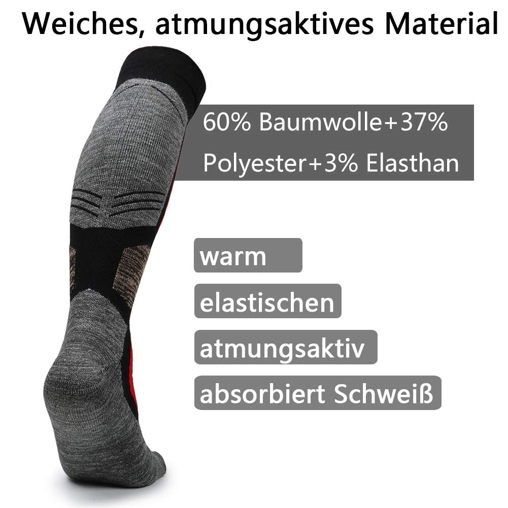 JTENG 2 Paia Calze da Sci, Calzini Invernali Calde al Ginocchio, Calzini Sportivi Termiche Invernali per Touring, Alpinismo, Snowboard