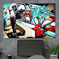 SIGNWIN Framed Canvas Wall Art Michael Jackson Who's Bad Abstract Painting Graffiti & Street Art Famous People Pop Art Modern Urban Multicolor for Living Room, Bedroom, Office - 12x18 inches