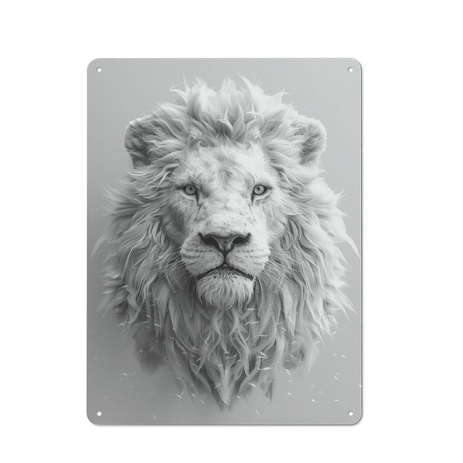 Junmoney White Lion Portrait Tin Wall Plaque 40X30cm With For Workshop Wall, Suited To Workshop Decor Fans, For Retro Home Interiors