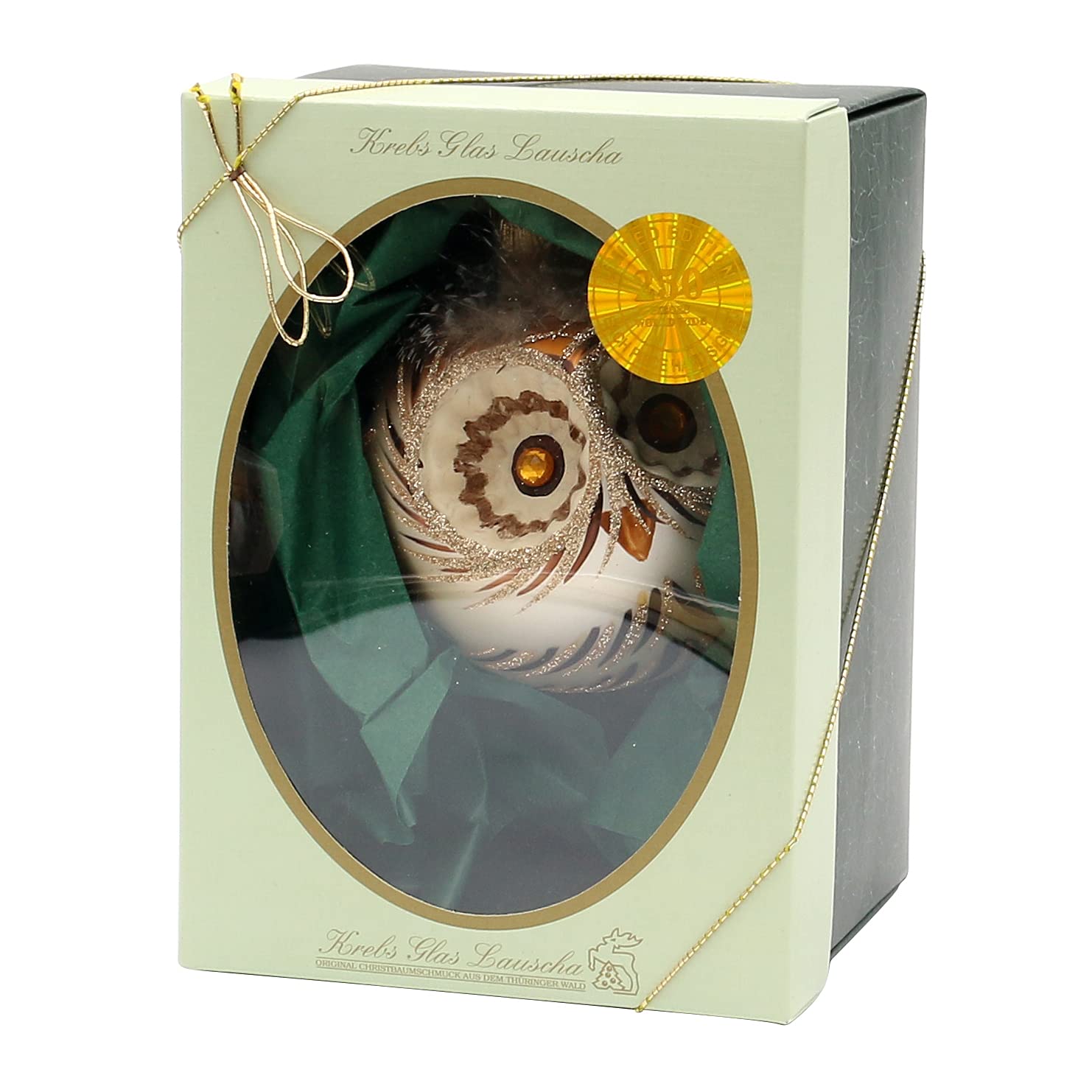 Dekohelden24 Lauschaer Christbaumschmuck - Eulenkugel, handdekoriert, Glas, Ø 8 cm, limitierte Auflage 250 Stück, Weihnachten