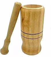 Pilão de Madeira Natural com Socador Amassador Manual para Temperos Ervas 12 cm