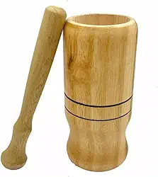 Pilão de Madeira Natural com Socador Amassador Manual para Temperos Ervas 12 cm