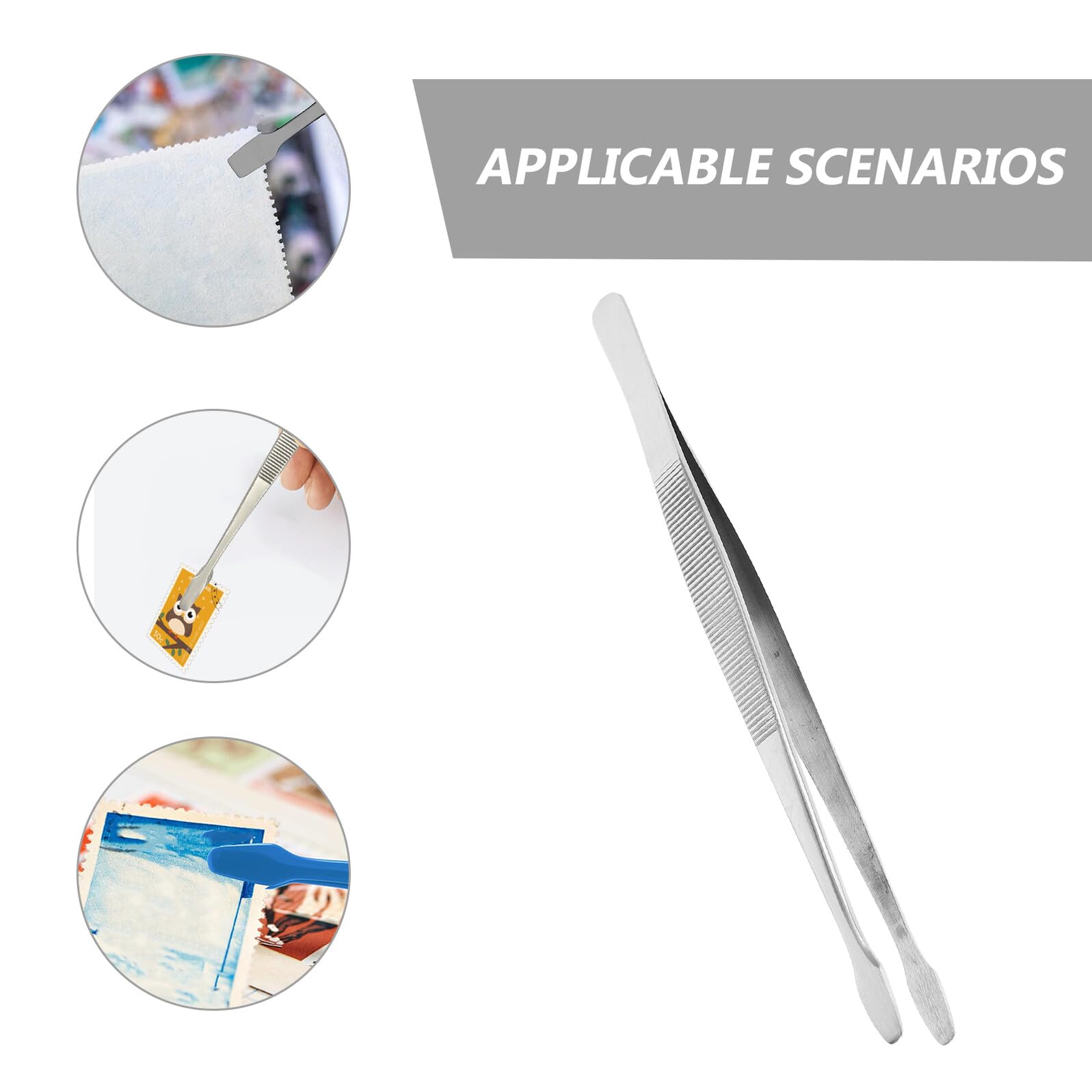 Kisangel Pinzette di Precisione per Francobolli in Acciaio Inox Argento, Antistatiche, Resistenti e Versatili per Laboratori e Uso Domestico