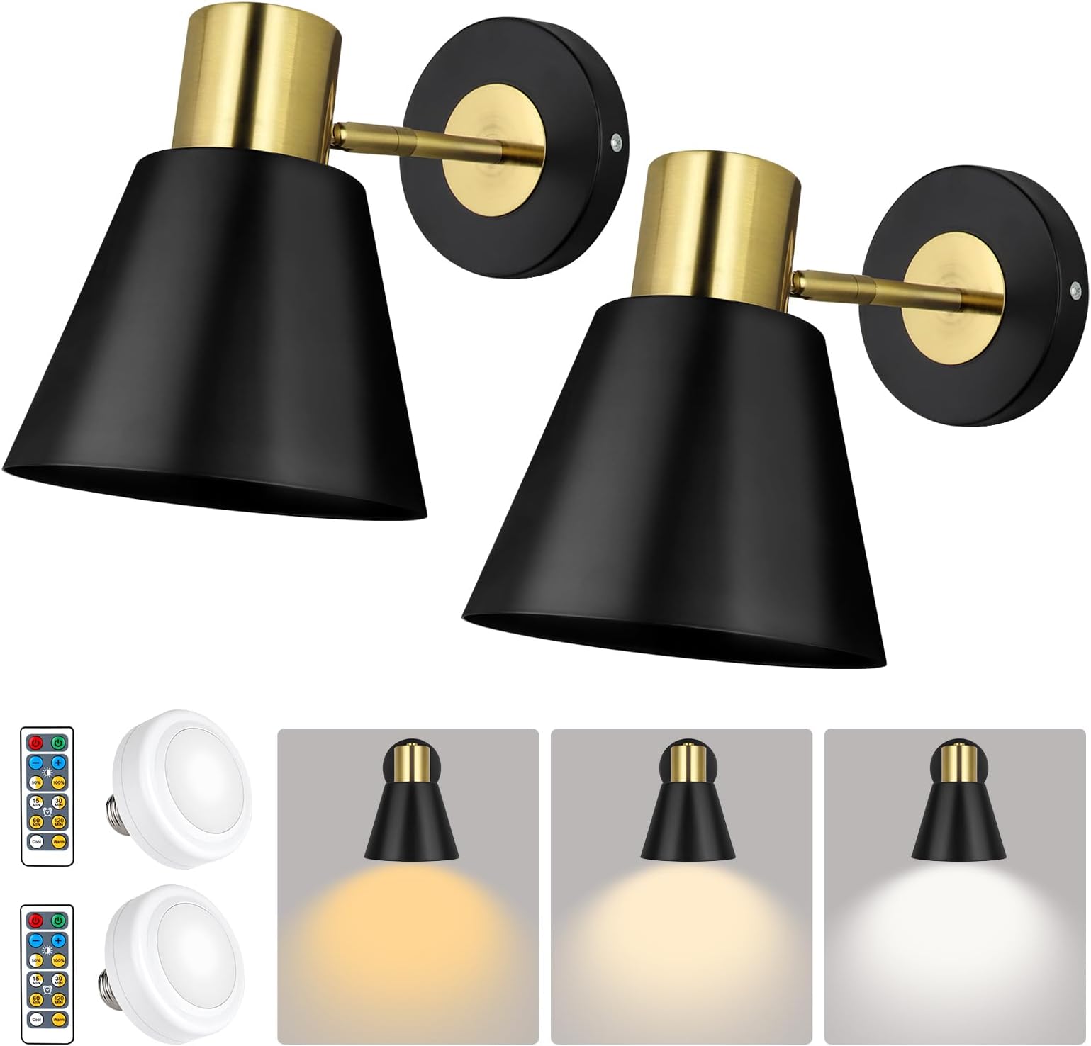 Battery Operated Wall Sconce with Remote, Battery Powered Wall Lights Set of 2, Modern Dimmable LED Wall Lamp Not Hardwired Wall Sconces Lighting for Bedroom Living Room Hallway Gallery