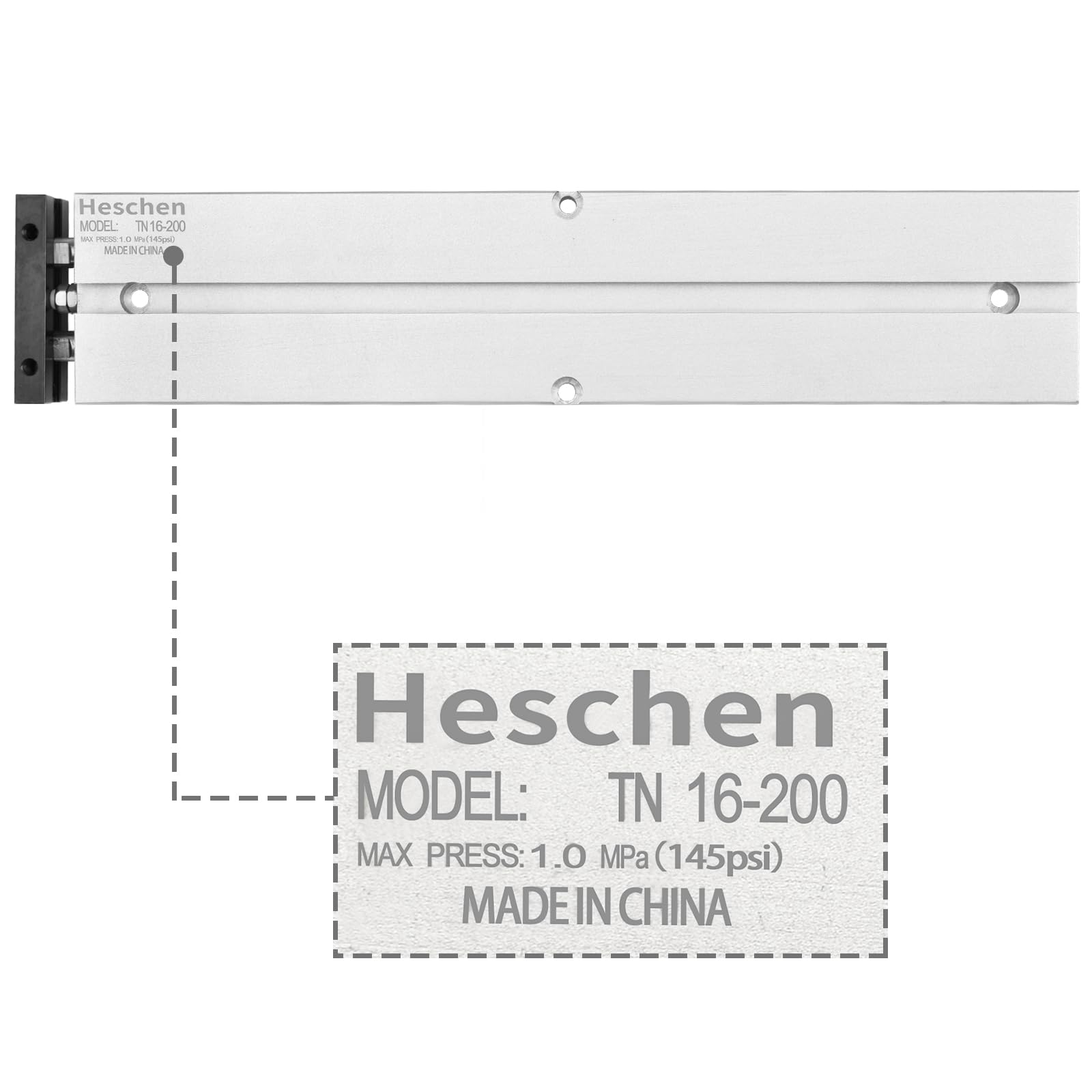 Heschen Cylindre pneumatique TN16-200 (TDA16-200), alésage 16 mm, cylindre pneumatique en aluminium à double tige, avec aimant (course: 200 mm)