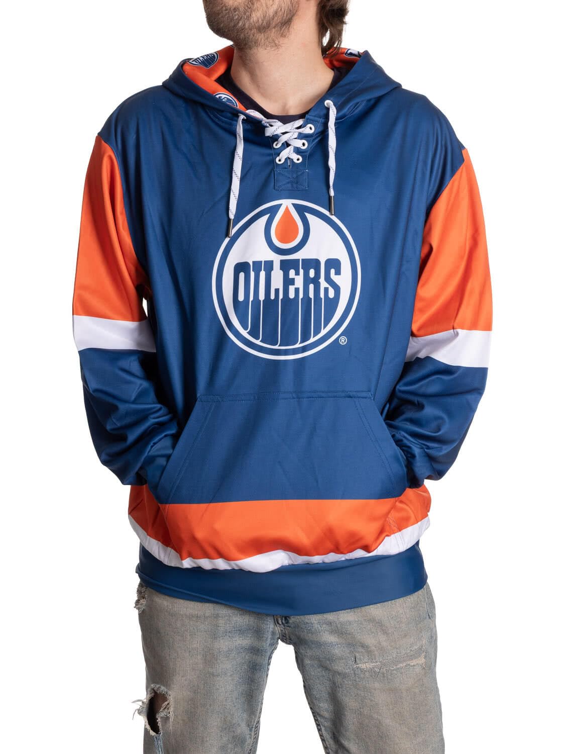 Calhoun NHL Men’s Lace-Up Hoodie – Officially Licensed Team Sweatshirt – Relaxed Fit, Premium Hockey Fan Gear (Medium, Edmonton Oilers)