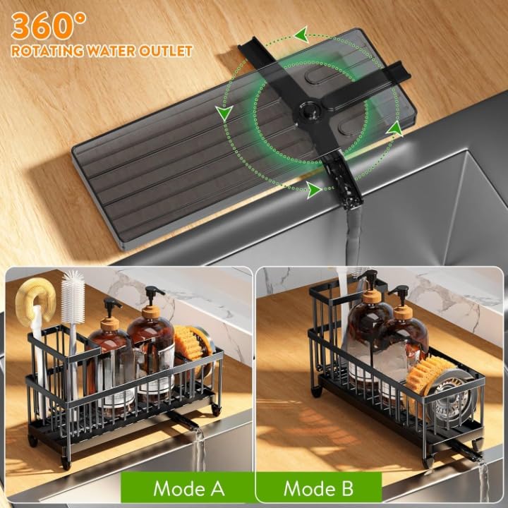 Image of Sponge Holder for Kitchen Sink Organizer with Brush Holder, Kitchen Sink Caddy with Automatic Drain, 360 Swivel Spout, Cooler for home, wash basin, bathroom (1)