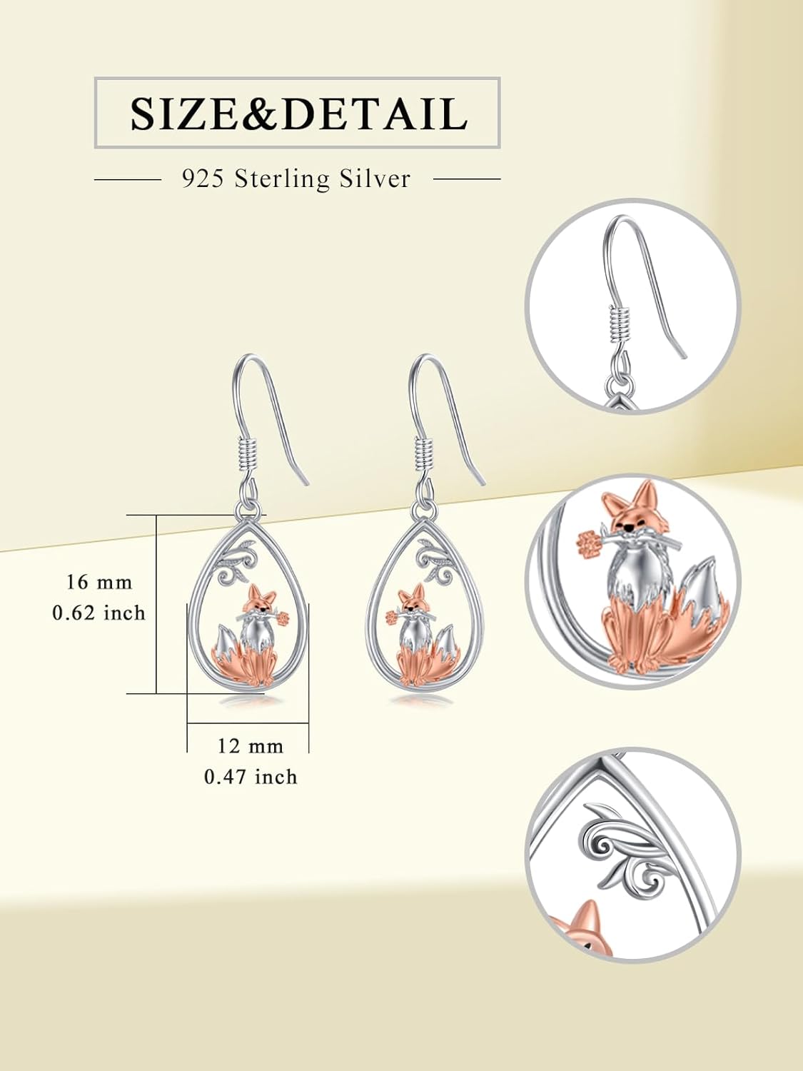 Cute Fox/Cat/Sloth Dangle Earrings 925 Sterling Silver Cute Animal Jewelry Gifts for Women - Image 6