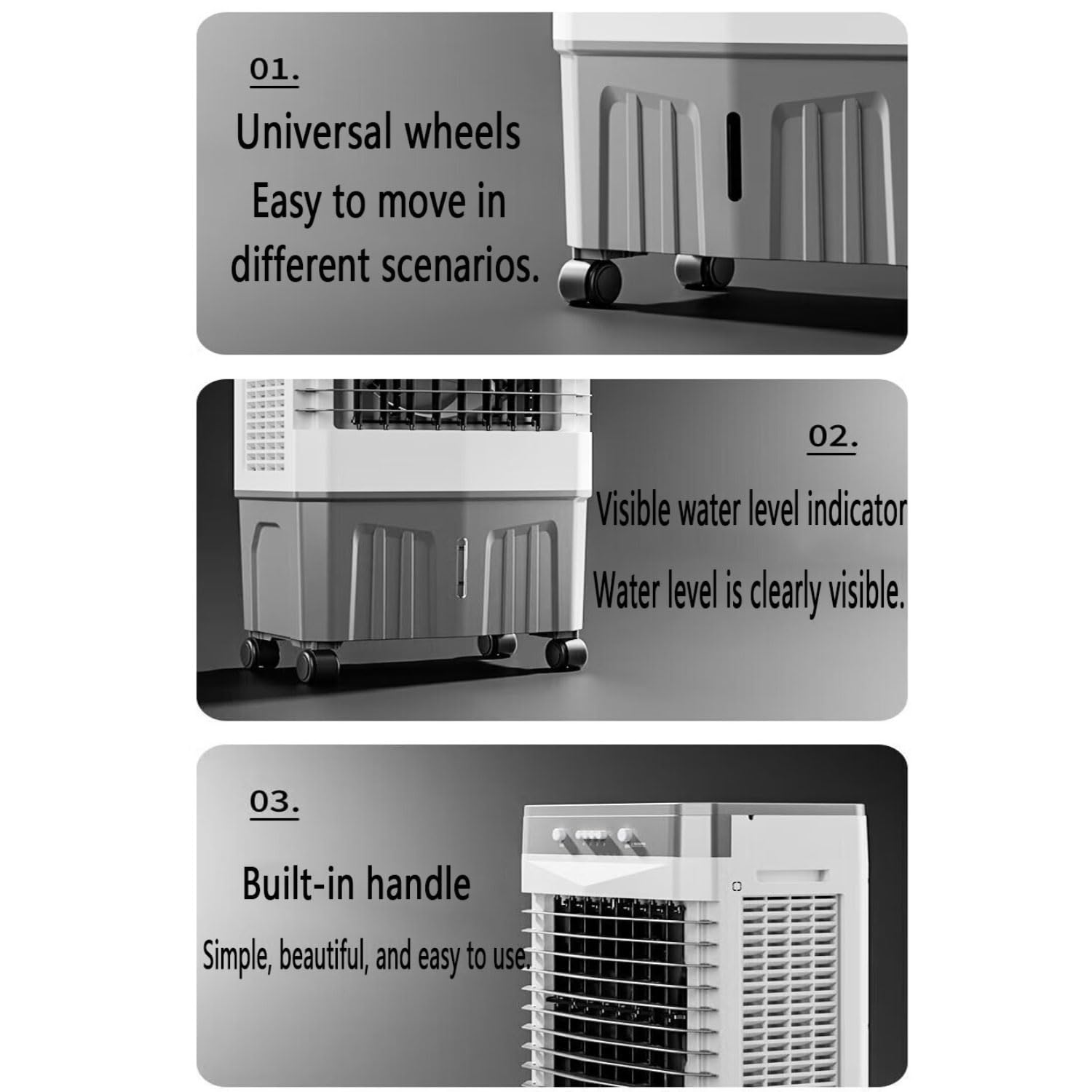 Swamp Cooler - Condizionatore d'aria evaporativo con serbatoio dell'acqua da 55 litri, raffreddamento 24 ore, oscillazione 60°, 4 ventole di raffreddamento per camera da letto, senza tubo necessario