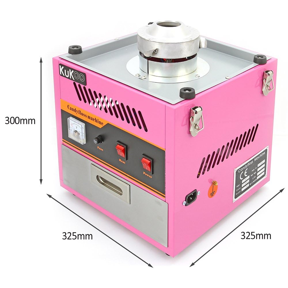 Machine Barbe à Papa Professionnelle Rétro en Inox Rose Bol 50 cm Thermomètre Intégré Utilisation Facile Portable Appareil Barbe à Papa pour Fête Anniversaire CHRD HORECA [Doseur & Bâtons INCLUS]