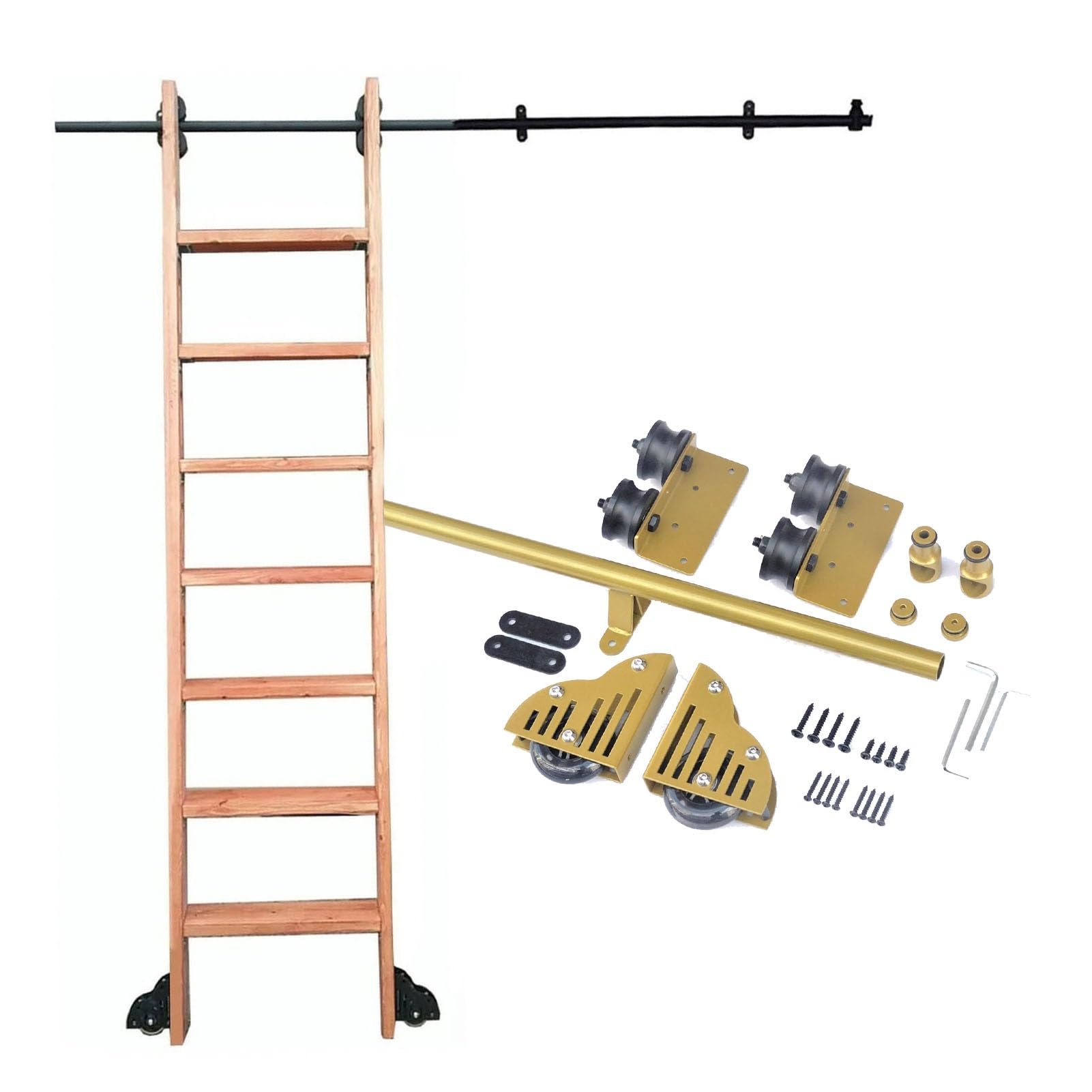 Kit de escalera rodante para biblioteca con rodillos de suelo para un deslizamiento suave