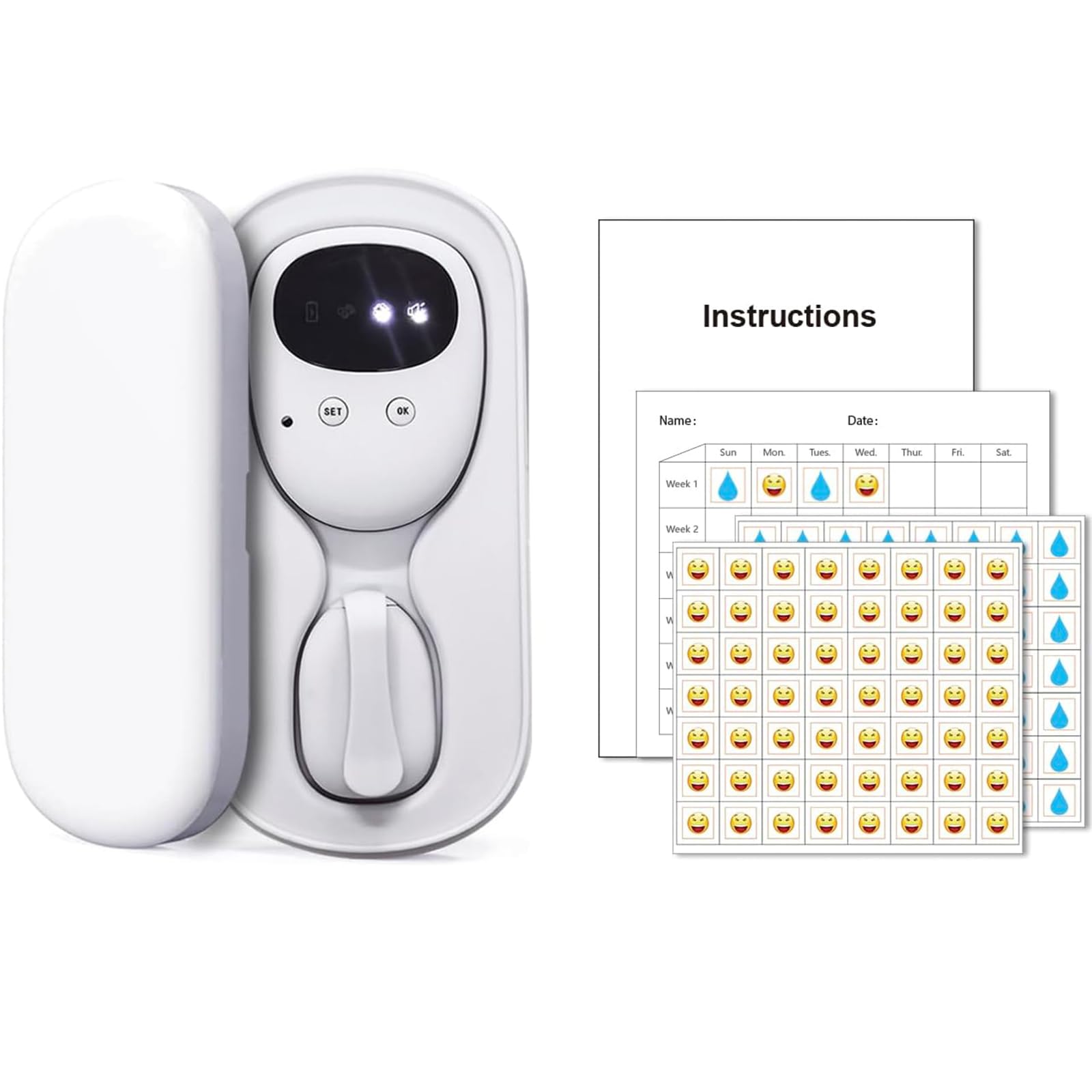 Bed Wetting Alarm Drahtloser Bettnässigkeitsalarm für Kinder - USB - aufladbar, 3 Modi, weißer Design für ein stressfreies Toilettentraining