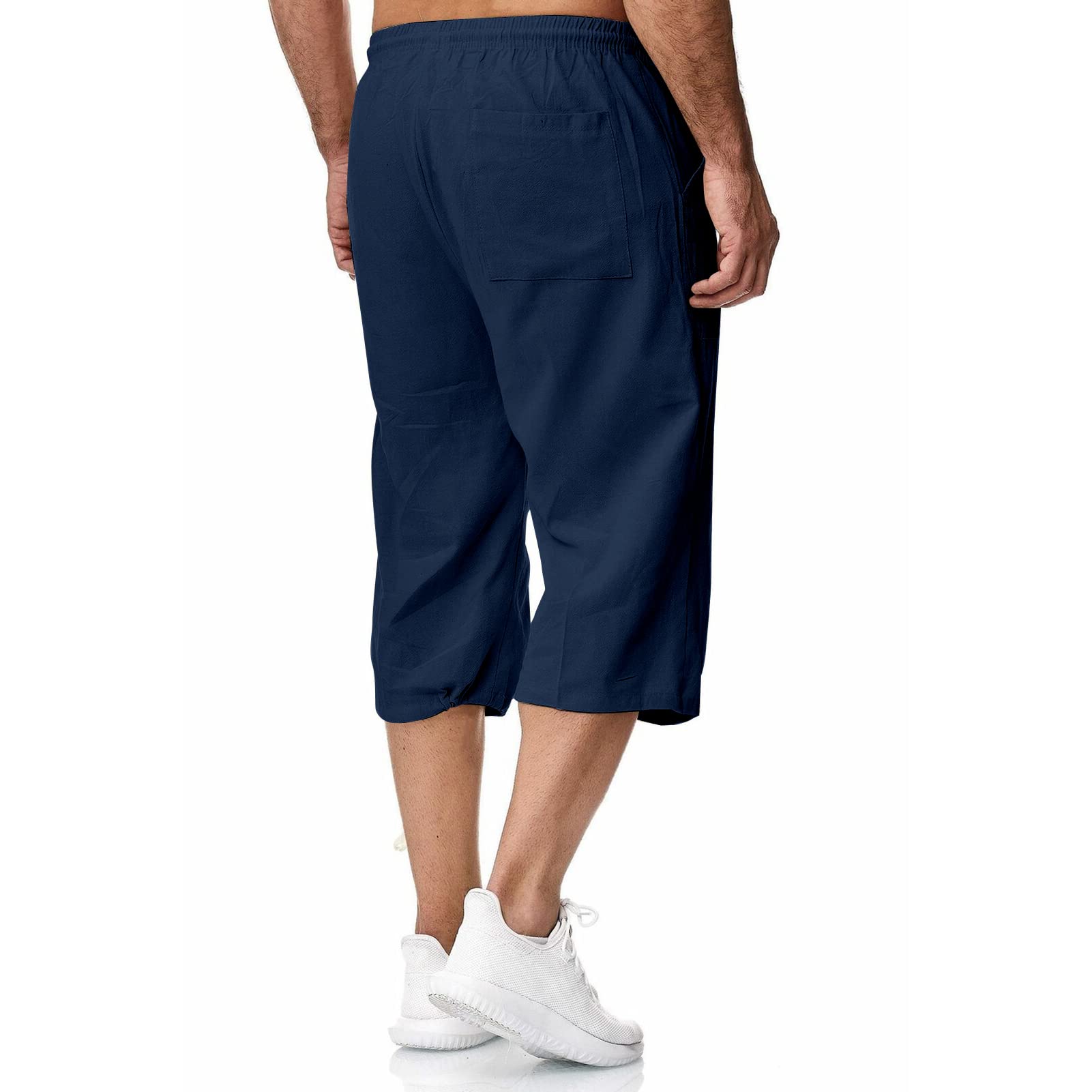 Remxi Uomo Lino Pantaloncini Shorts da Pantaloni Uomo 3/4 Cotone Lino Pantaloni Uomo Estate Vita Elastica La Spiaggia