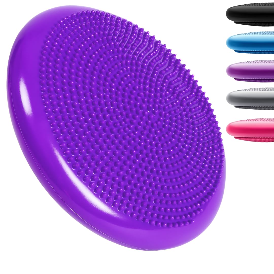 Inflatable Wobble Cushion Stability Training Air Pad Board With Pump (33cm x 2 inches) (Purple)