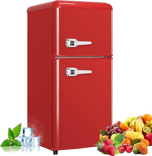 Miniatura 8 de Mini refrigerador para dormitorio, mini refrigerador de 3.2 pies cúbicos, refrigerador retro con puertas dobles ajustables y extraíbles, adecuado