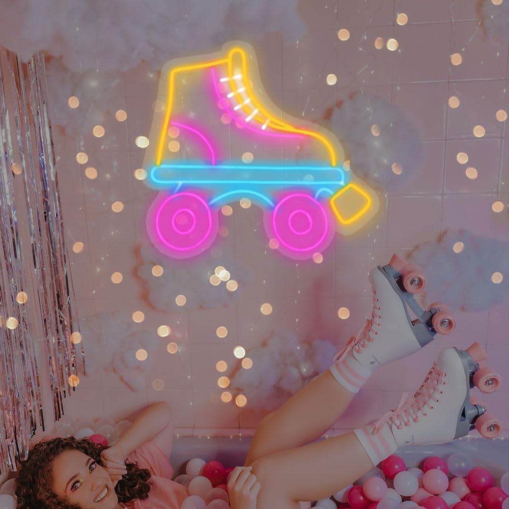 Neon Sign Roller Skates LED Roller Skating Neon Light Signs Custom Led Neon Signs for Wall Decor Personalized Light Signs Home Custom Lights Sign Decor,Size:40cm