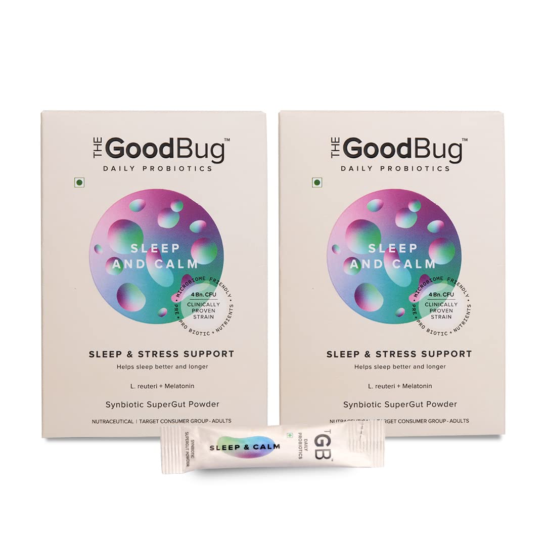The Good Bug Sleep and Calm SuperGut Powder for Healthy Deep Sleep & Stress Relief | Melatonin |Pre & Probiotic Supplement for Men & Women | 4 Billion CFU of Clinically Proven Strains | 30 days Pack