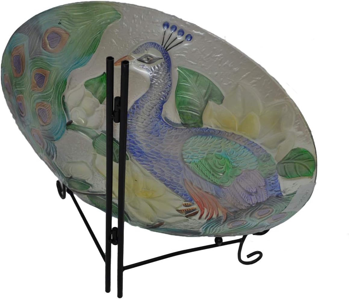 Continental Art Center CAC2609500 Deep Hand Painted Glass Plate, 18 by 3-Inch, Peacock