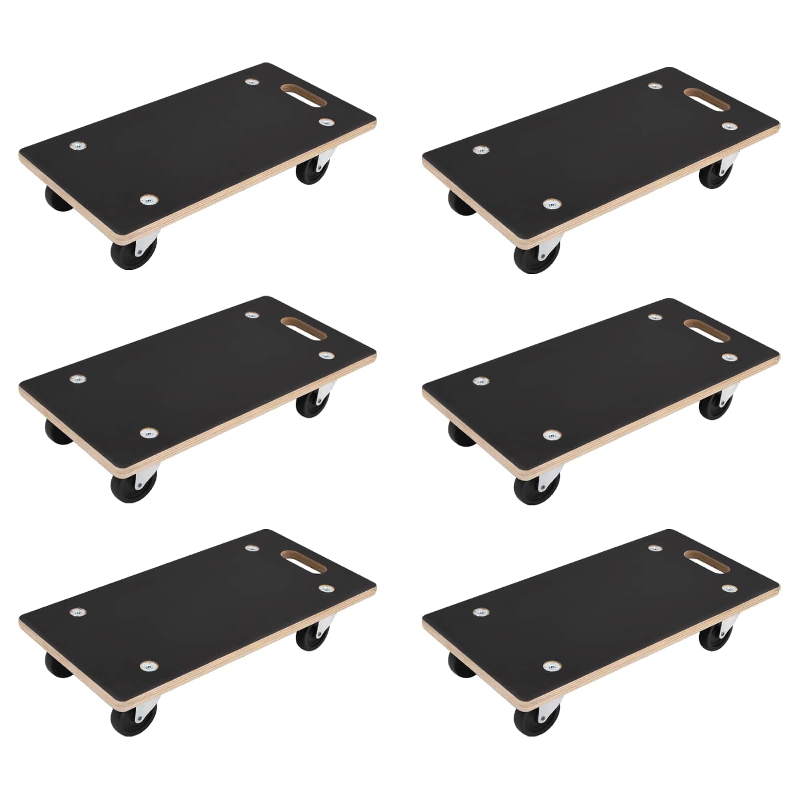 Transportroller 6er Set, Möbelroller aus Sperrholz, 50x35cm Rollbrett, Tragkraft 250kg pro Wagen, Transportwagen für Werkstatt und Haushalt